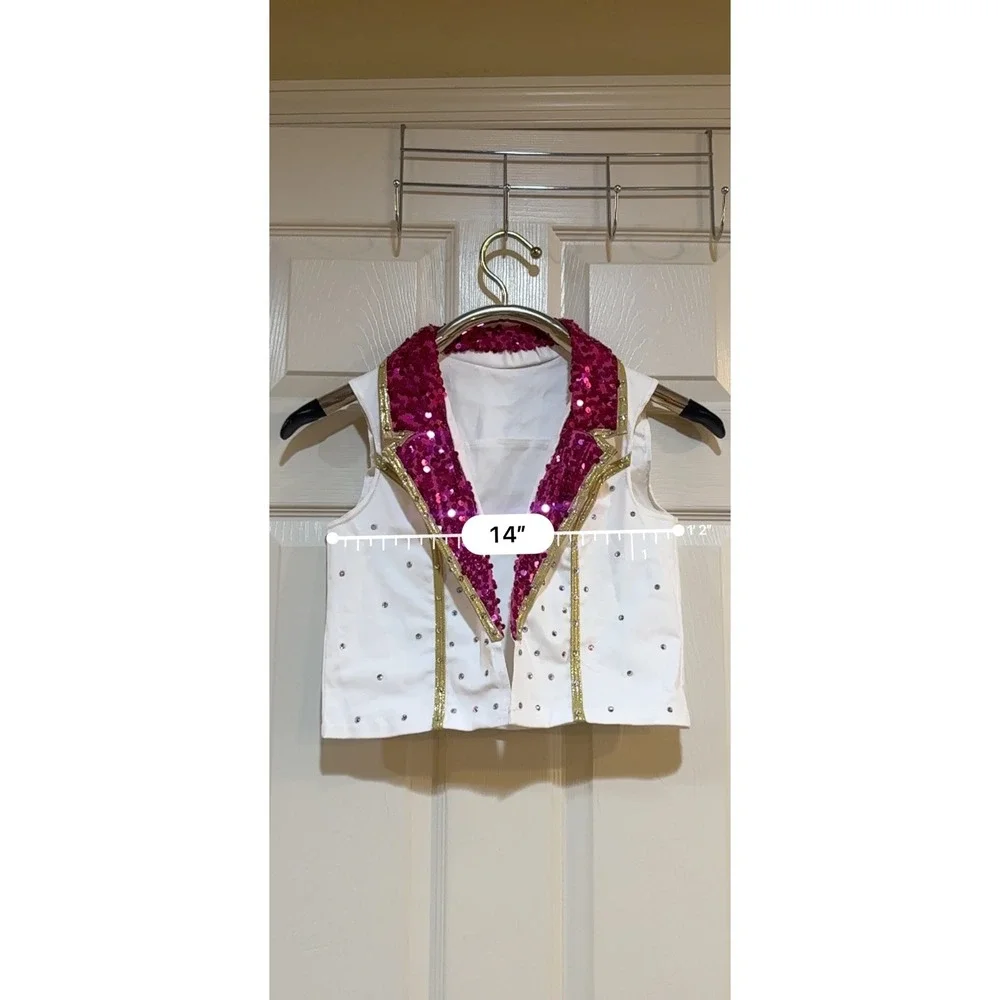 Weissman‎ Girls Dance Vest Pink Sequin Gold Trim Rhinestone LC Large Child Bow